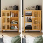 Addreen Custom Wholesale 3 Layers Bamboo Storage Cabinet With Sliding Doors Large Storage Space Bamboo Open Shelf - Image 2