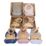 Addreen Cute Eco-Friendly Bamboo Baby Suction Plates Set for Toddler Feeding
