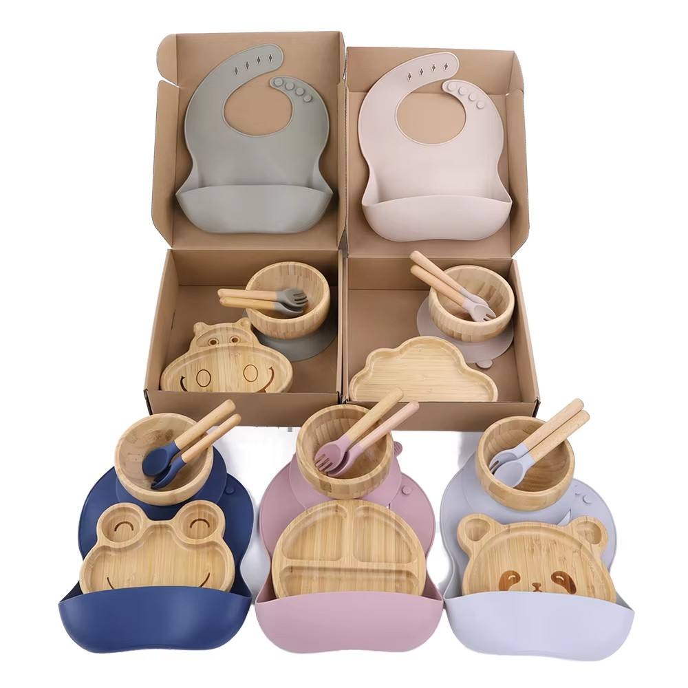 Addreen Cute Eco-Friendly Bamboo Baby Suction Plates Set for Toddler Feeding01 Addreen Cute Eco-Friendly Bamboo Baby Suction Plates Set for Toddler Feeding - Image 1
