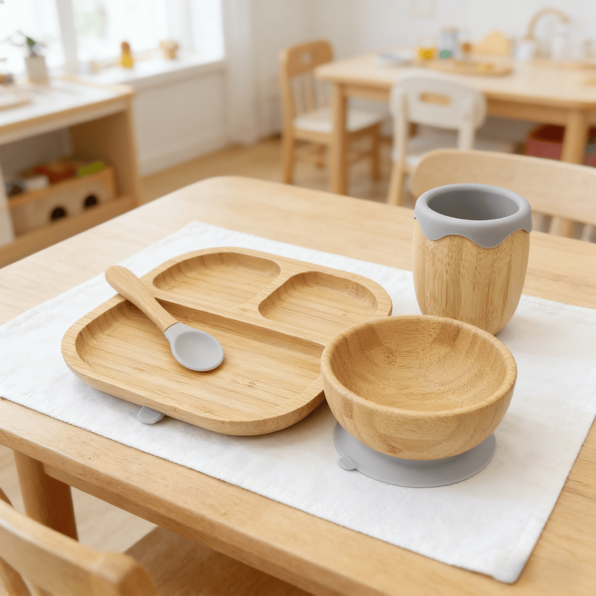 Addreen Eco-Friendly Bamboo Baby Weaning Feeding Food Trays Set Elephant-Shaped Silicone Suction01 Addreen Eco-Friendly Bamboo Baby Weaning Feeding Food Trays Set Elephant-Shaped Silicone Suction - Image 1