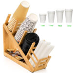 Addreen Eco-Friendly Non-Folding Bamboo Coffee Cup Lid Organizer Carousel 360 Rotated Rack Customized Color Multifunction