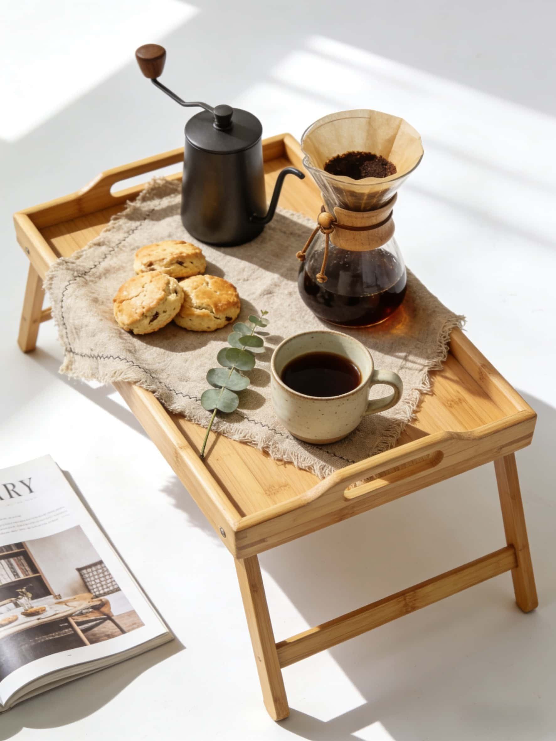 Addreen Elegant Bamboo Breakfast Server with Legs for Bed Tray01 Addreen Elegant Bamboo Breakfast Server with Legs for Bed Tray - Image 1