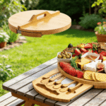 Addreen Extra Large Folding Bamboo Rotating Round Charcuterie Boards Set with Knife Set