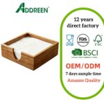 Addreen Glossy Foldable Acacia Wood Square Napkin Holder, Portable Wooden Tissue Dispenser