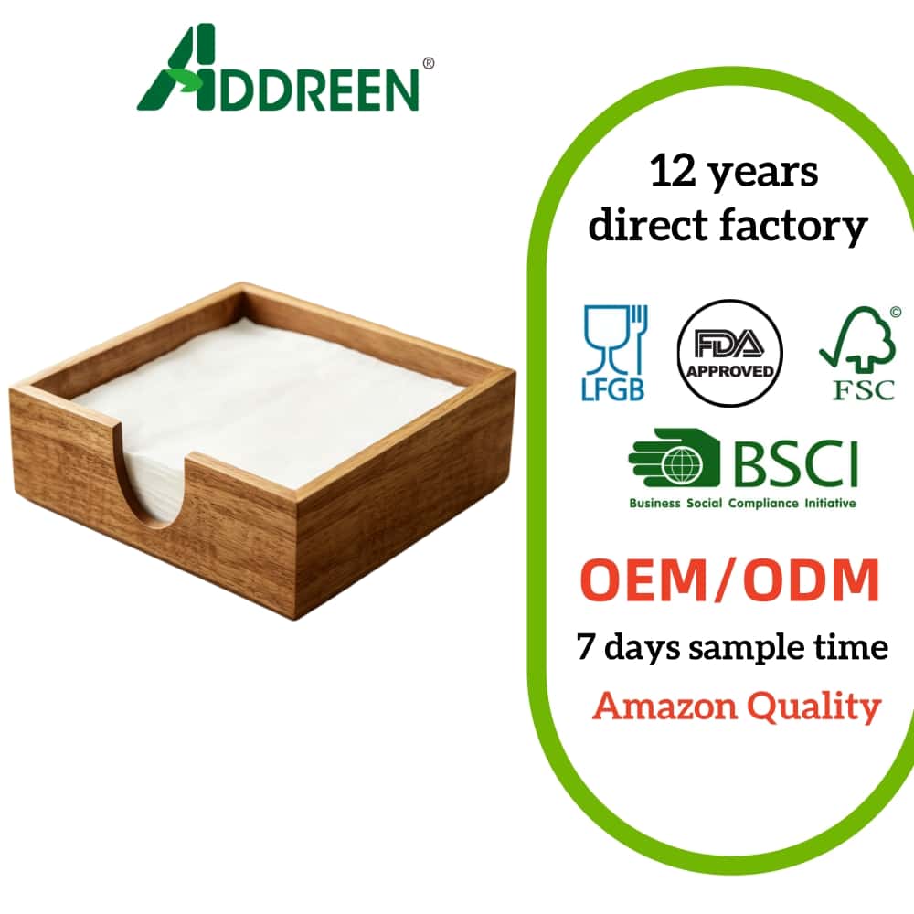 Addreen Glossy Foldable Acacia Wood Square Napkin Holder, Portable Wooden Tissue Dispenser01 Addreen Glossy Foldable Acacia Wood Square Napkin Holder, Portable Wooden Tissue Dispenser - Image 1