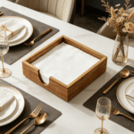 Addreen Glossy Foldable Acacia Wood Square Napkin Holder, Portable Wooden Tissue Dispenser - Image 2