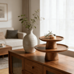 Addreen Handmade Acacia Wood Pedestal Fruit Bowl Decorative Table Centerpiece for Living Room Kitchen Counter