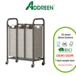 Addreen Heavy Duty 3 Compartment Laundry Sorter Cart with Lockable Rolling Wheels & Removable Bags