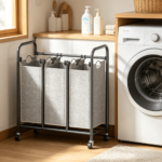 Addreen Heavy Duty 3 Compartment Laundry Sorter Cart with Lockable Rolling Wheels & Removable Bags - Image 2