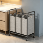 Addreen Heavy Duty 3 Compartment Laundry Sorter Cart with Lockable Rolling Wheels & Removable Bags - Image 3