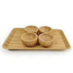 Addreen High Quality ECO Friendly Rectangle Natural Bamboo Serving Tray Wood Serving Plate Set - Image 2
