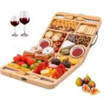 Addreen High Quality Foldable Bamboo Cheese Cutting Board with Four Knives and Two Ceramic Condiment Bowls for Camping - Image 2
