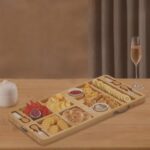 Addreen High Quality Foldable Bamboo Cheese Cutting Board with Four Knives and Two Ceramic Condiment Bowls for Camping - Image 3