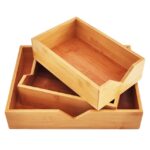 Addreen High Quality Rectangle 3-Piece Bamboo Serving Storage Tray Set Home Kitchen Lacquer Finish Customized Engraved Logo