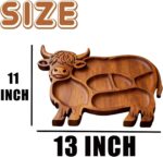 Addreen Highland Cow Acacia Wood Handcrafted Charcuterie Board Rustic Farmhouse Animal Shape Compartments Camping Cheese Meat - Image 3