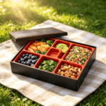 Addreen Japanese Bento Box 5 Compartment Traditional Red and Black Sushi Container Wood Grain Design Portable Lunch Box - Image 3
