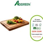 Addreen Large Size Solid Acacia Wood Chopping Board Double Sided Usable Charcuterie Board With Liquid Groove Household