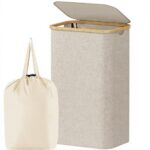 Addreen Lifewit 100L Foldable Laundry Hamper With Lid Removable Inner Bag Bamboo Handles Polyester Storage Basket