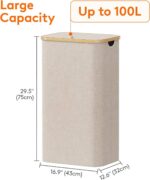 Addreen Lifewit 100L Foldable Laundry Hamper With Lid Removable Inner Bag Bamboo Handles Polyester Storage Basket - Image 2