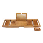 Addreen Luxury Five-Piece Set Extendable Natural Bamboo Bathtub Caddy Trays Bathroom Bed Organizer Tray With Soap Usage