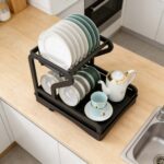 Addreen Modern 2 Tier Wrought Iron Dish Drying Rack Portable Kitchen Counter Organizer - Image 2