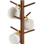 Addreen Modern Durable & Sustainable Wood Mug Holder Tree Coffee Cup Holder with 6 Hooks (Brown Standing)