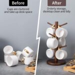 Addreen Modern Durable & Sustainable Wood Mug Holder Tree Coffee Cup Holder with 6 Hooks (Brown Standing) - Image 3