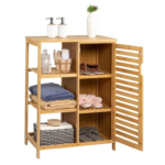Addreen Modern Free Standing 3 Layers Bamboo Wooden Bathroom Cabinet Towel Storage Rack With Shutter Door and 3 -tier Rack