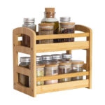 Addreen Multi-Use Totally Bamboo 2-Tier Modern Sustainable Spice Caddy Organizer Rack Customizable Size for Kitchen Countertop