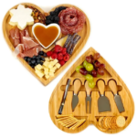 Addreen Multi-purpose Bamboo Cheese Board and Knife Set Heart Charcuterie Board Cheese Board Set With Knives