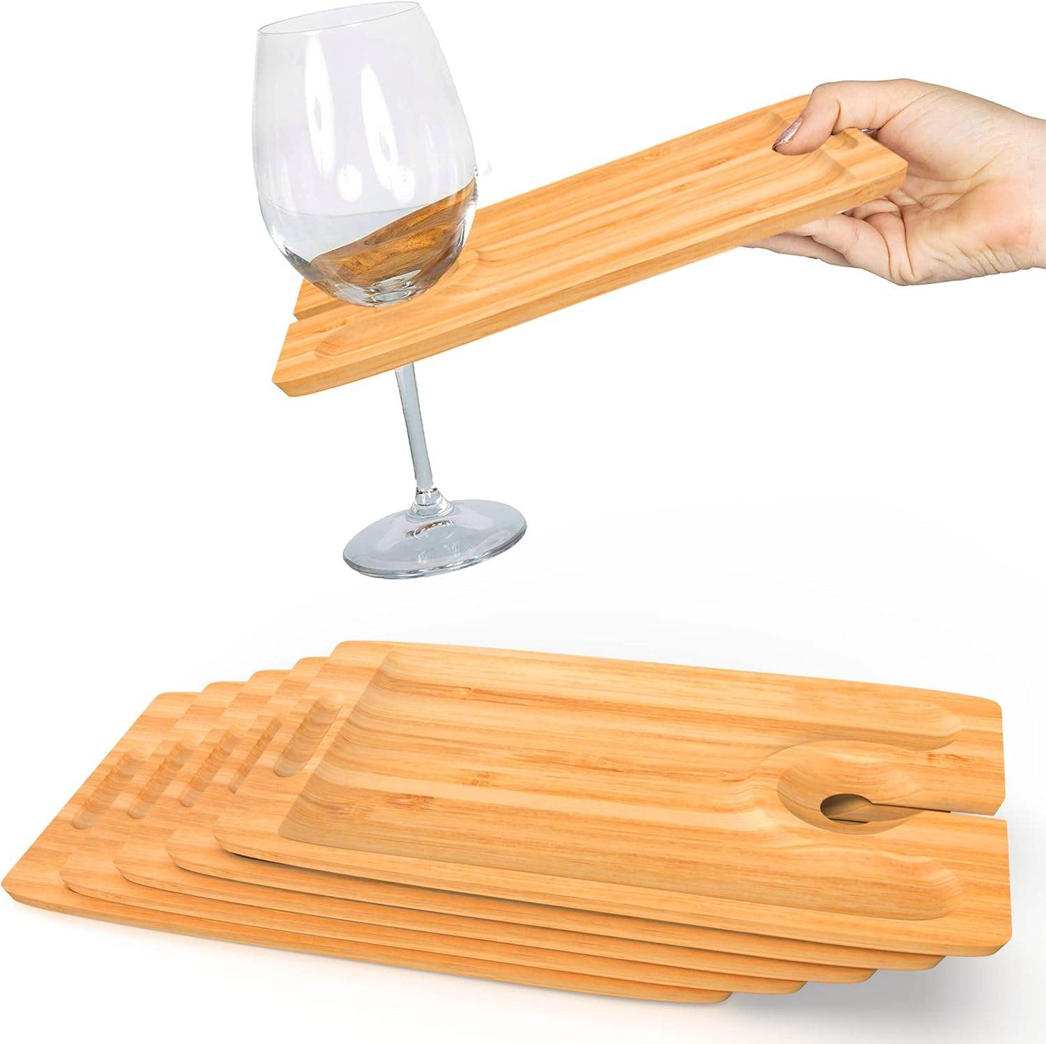 Addreen Multifunctional Bamboo Appetizer Plates With Wine Glass Holder Serving Platters Tray Convenient to Carry01 Addreen Multifunctional Bamboo Appetizer Plates With Wine Glass Holder Serving Platters Tray Convenient to Carry - Image 1