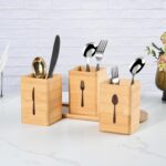 Addreen Natural Bamboo Rectangle Eco-Friendly Modern Multifunction Cutlery Storage Box 3 Compartments Spoons Forks Knives - Image 3