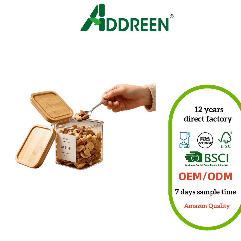 Addreen Natural Eco Friendly Square Bamboo Jar Lid Airtight Seal Bamboo Cover Household 149 OZ Container Top01 Addreen Natural Eco Friendly Square Bamboo Jar Lid Airtight Seal Bamboo Cover Household 149 OZ Container Top - Image 1