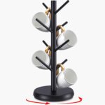 Addreen New Upgraded Rotated 8 Hooks Coffee Cup Holder for Counter and Coffee Bar Accessories and Wood Mug Rack Standing