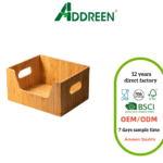 Addreen Open-Top Bamboo Storage Box with Handles - Natural Wood Desktop Organizer for Kitchen, Bathroom & Office
