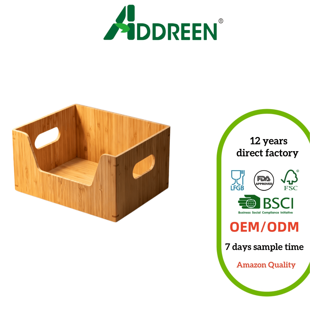 Addreen Open-Top Bamboo Storage Box with Handles - Natural Wood Desktop Organizer for Kitchen, Bathroom & Office01 Addreen Open-Top Bamboo Storage Box with Handles - Natural Wood Desktop Organizer for Kitchen, Bathroom & Office - Image 1