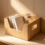 Addreen Open-Top Bamboo Storage Box with Handles - Natural Wood Desktop Organizer for Kitchen, Bathroom & Office - Image 2