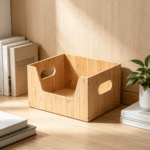 Addreen Open-Top Bamboo Storage Box with Handles - Natural Wood Desktop Organizer for Kitchen, Bathroom & Office - Image 3