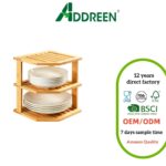 Addreen Premium Bamboo Corner Shelf Cabinet Plate Rack Dish Bread Spice Organizer Countertop Storage Unit