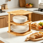 Addreen Premium Bamboo Corner Shelf Cabinet Plate Rack Dish Bread Spice Organizer Countertop Storage Unit - Image 3