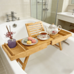 Addreen Premium Eco-Friendly 5 Year Moso Bamboo Bath Caddy Stand with Folding Sides for Ultimate Spa Like Bath Experience
