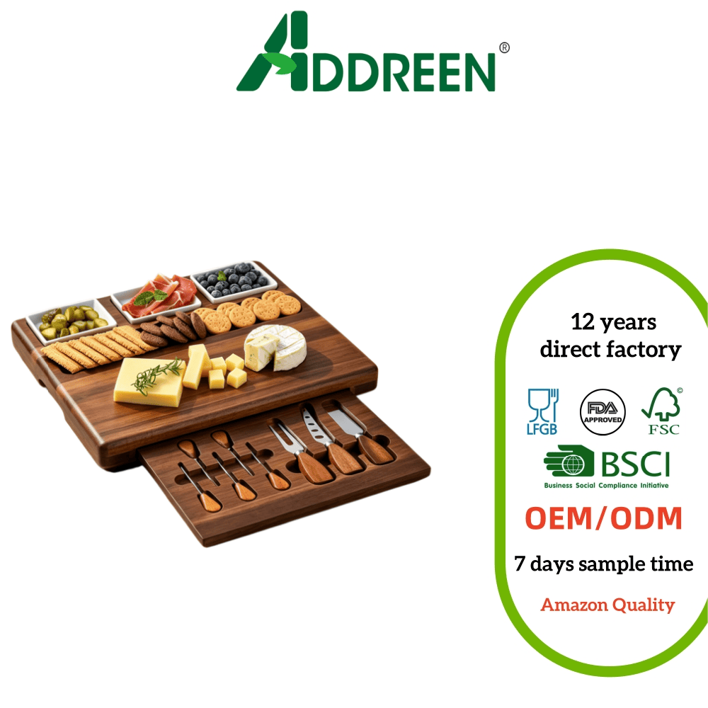 Addreen Premium Eco Friendly Natural Grain Acacia Wood Serving Tray Thickened Food Safe Wooden Platter01 Addreen Premium Eco Friendly Natural Grain Acacia Wood Serving Tray Thickened Food Safe Wooden Platter - Image 1