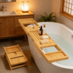 Addreen Premium Expandable Bamboo Bathtub Caddy Tray with Wine Glass & Tablet Holder, Non-Slip Bathroom Organizer - Image 3