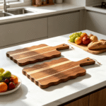 Addreen Premium Solid Acacia Wood Handheld Chopping Board Set Scalloped Edge Design Kitchen Cutting Tray - Image 3