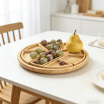 Addreen Round Wooden Sushi Plate Natural Eco Friendly Reusable Dinner Plate for Restaurant and Household