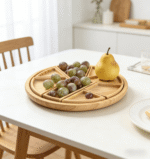 Addreen Round Wooden Sushi Plate Natural Eco Friendly Reusable Dinner Plate for Restaurant and Household