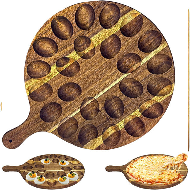 Addreen Simple Modern Deviled Egg Platter Acacia Wood Reversible 24-Hole Egg Holder Charcuterie Board Serving Tray Home Kitchen01 Addreen Simple Modern Deviled Egg Platter Acacia Wood Reversible 24-Hole Egg Holder Charcuterie Board Serving Tray Home Kitchen - Image 1
