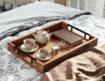 Addreen Solid Acacia Wood Serving Tray Sturdy Metal Grip Handles Medium Size 15X10in Decorative Tray for Living Room - Image 3