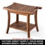 Addreen Solid Teak Corner Shower Bench With Lower Storage Shelf 300 LBS Weight Capacity Waterproof Non Slip Shower Stool
