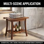Addreen Solid Teak Corner Shower Bench With Lower Storage Shelf 300 LBS Weight Capacity Waterproof Non Slip Shower Stool - Image 2